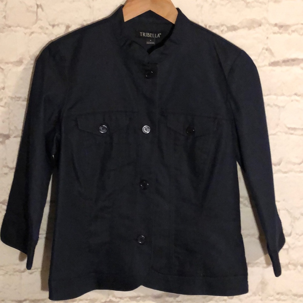 TRIBELLA INDIGO BLUE DENIM SWING JACKET BLAZER